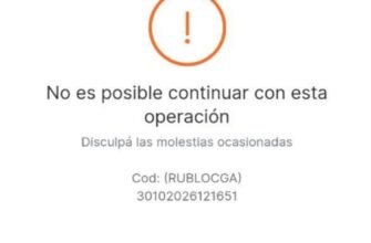 Экран онлайн-банка Galicia с отказом в проведении операции и кодом RUBLOCGA